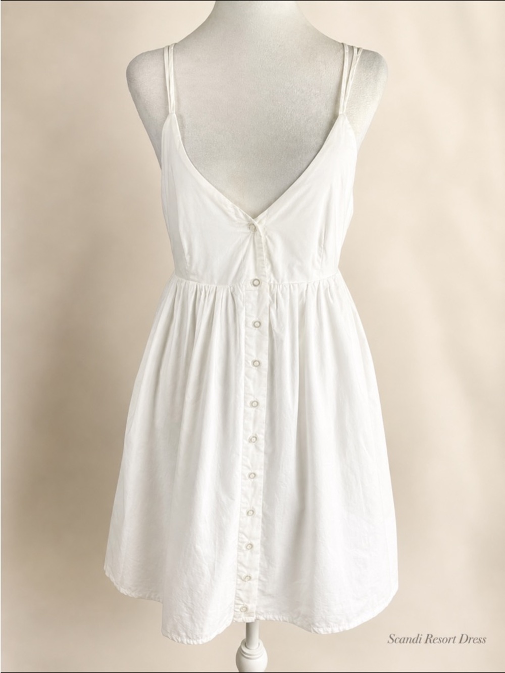 Scandi Minimalist White Cotton Mini Dress GESTUZ Resort Babydoll Pockets - Picture 15 of 16